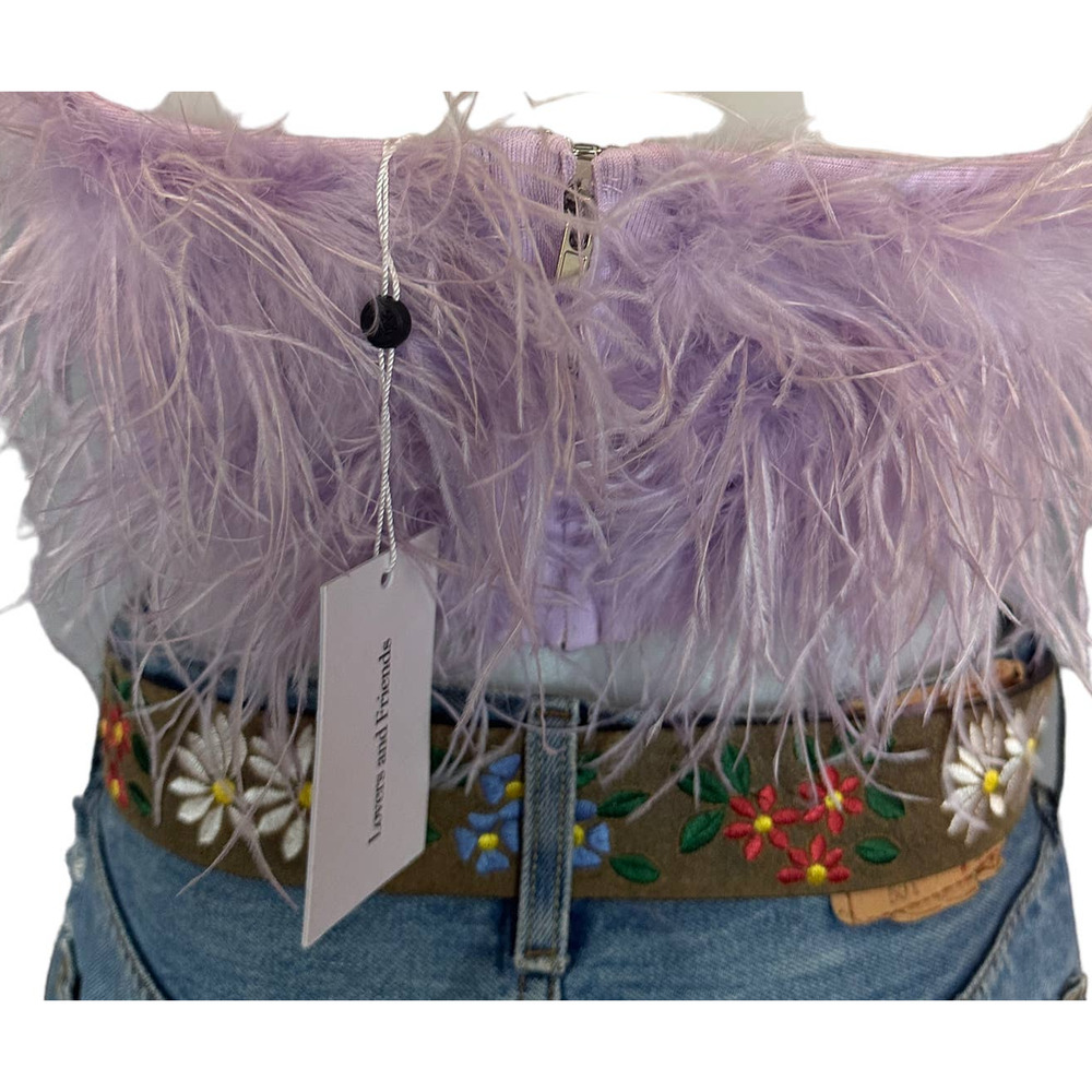 Lovers + Friends Lavender Bustier Top XXS Purple Feathers Pinup Revolve $158 NEW - Picture 6 of 7